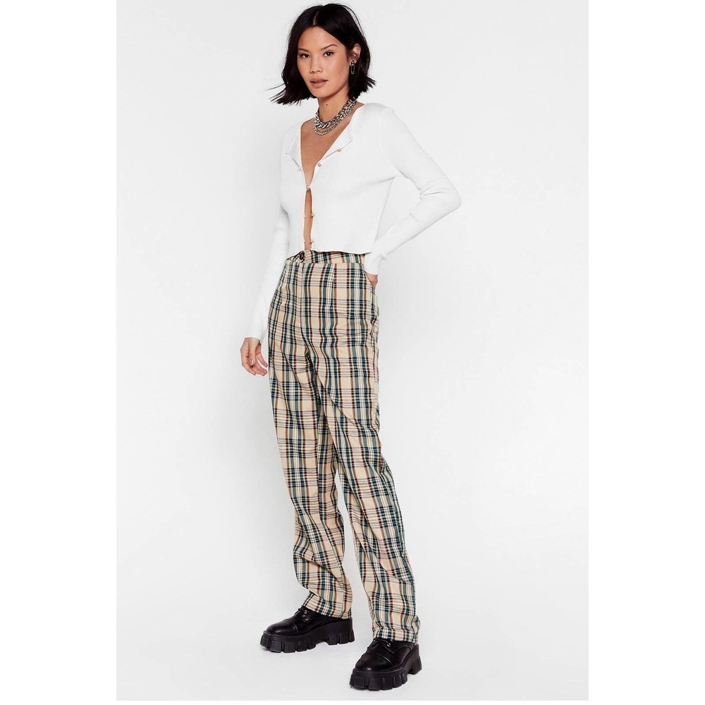 Beige High Waisted Plaid Pants Size Small